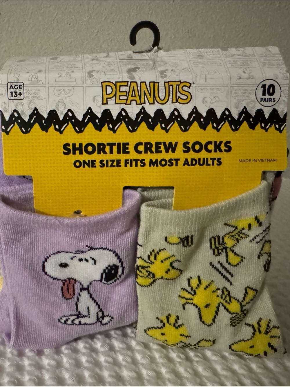 Peanuts Shortie Crew Socks - Snoopy & Woodstock (Lavender, Cream, Yellow)